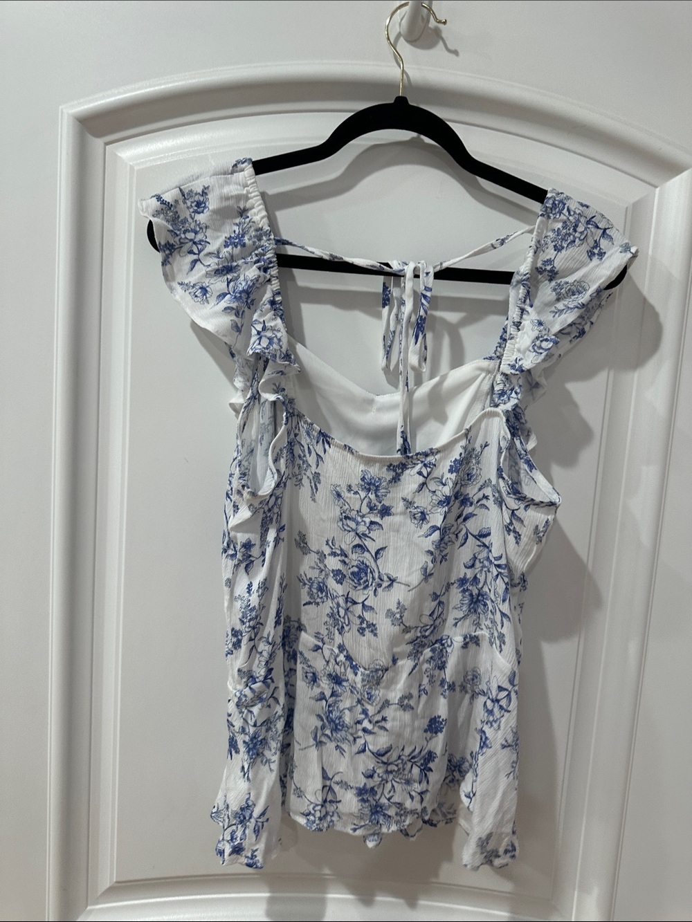 Moa Moa White Camisole with Blue Floral Print and Ruffle Straps - Picture 3 of 7